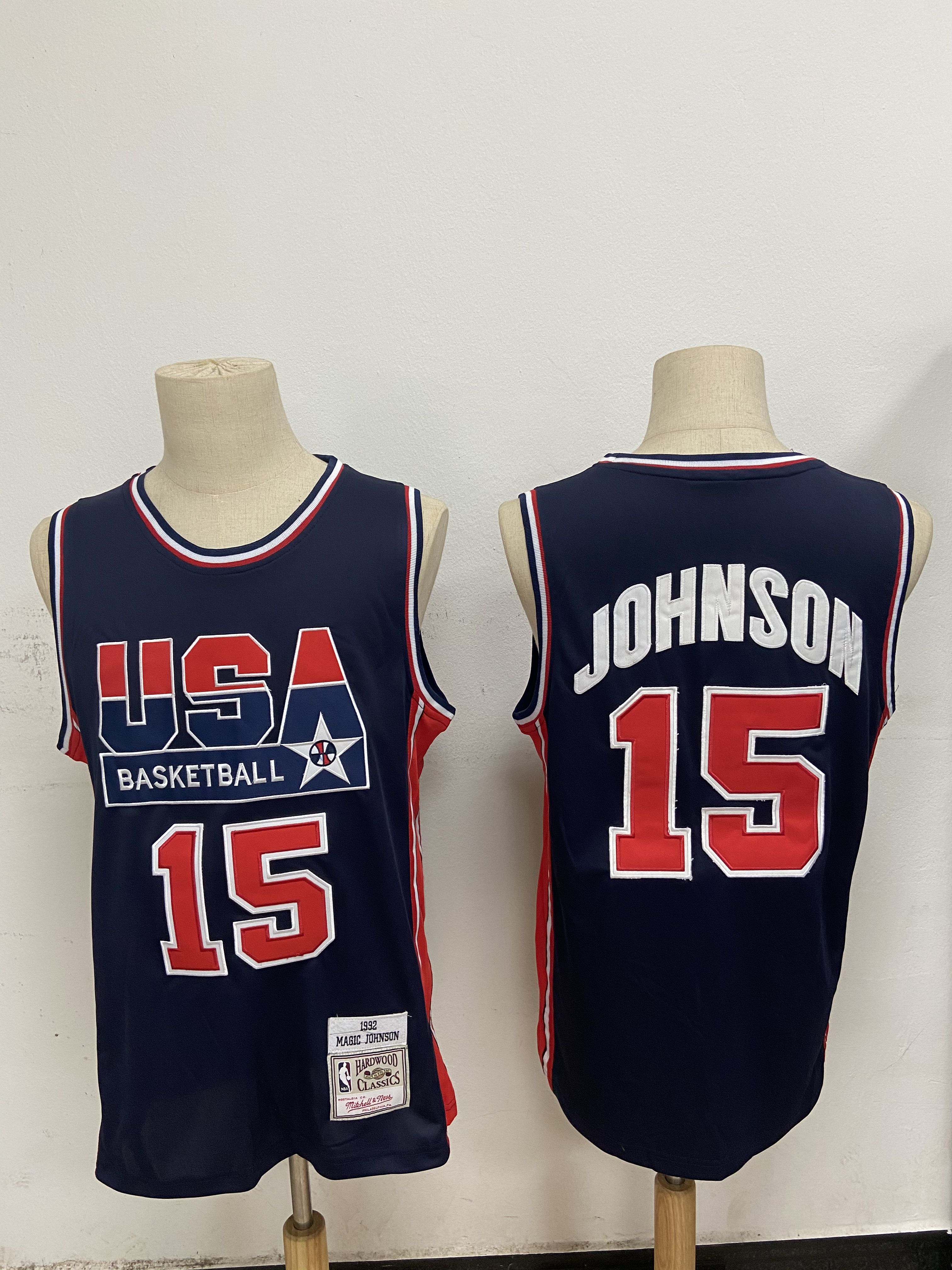 Cheap Men USA Basketball 15 Johnson Blue Stitched Throwback NBA Jersey